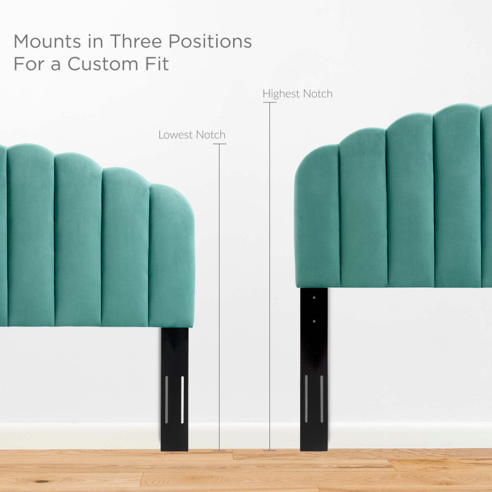 Headboard, Twin Size, Velvet, Dark Gray, Modern Contemporary, Bedroom, Teal Blue