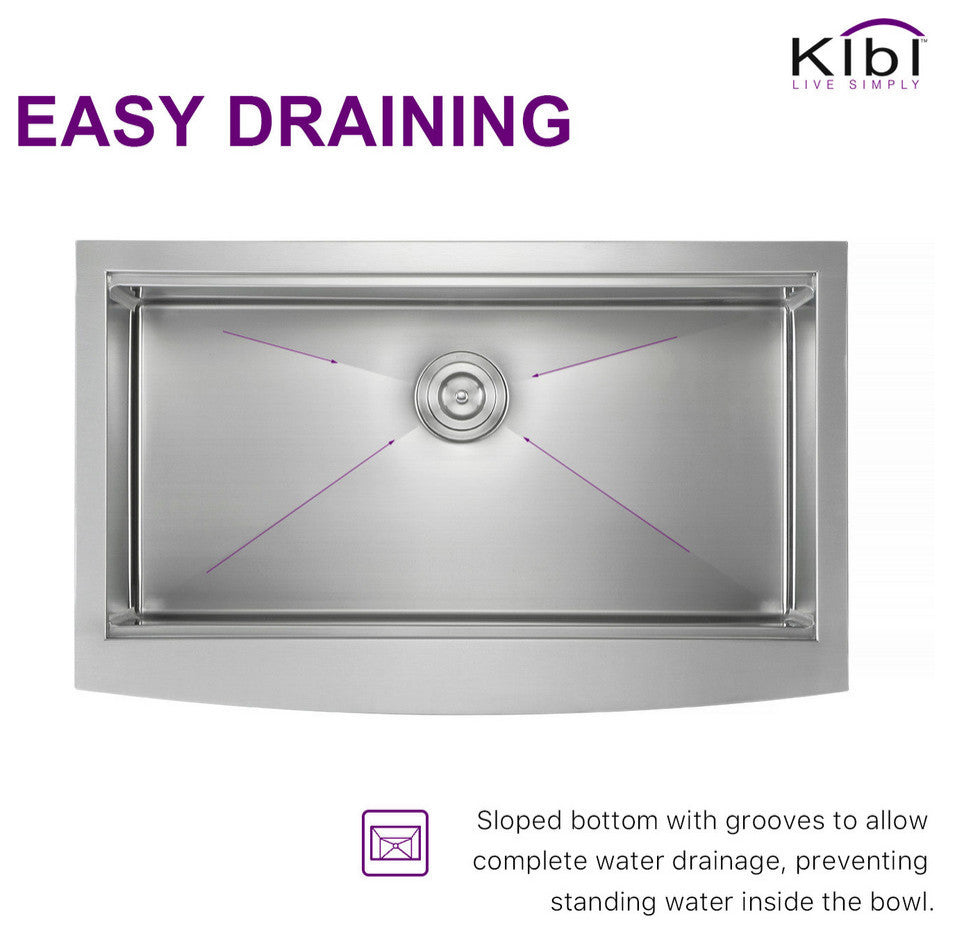 KIBI Farmhouse Apron Single Bowl Stainless Steel Workstation Kitchen Sink, 36"