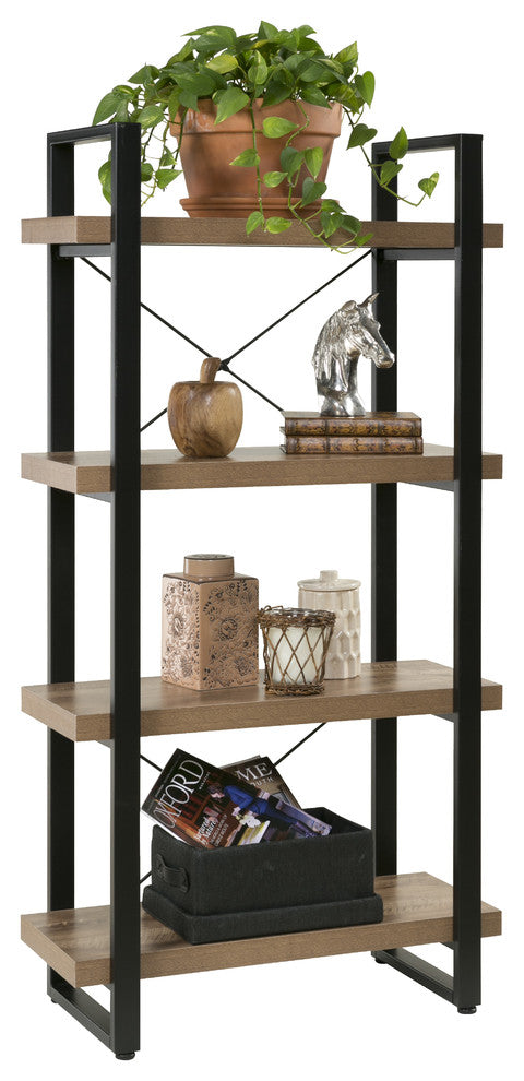 Bourbon Foundry 4-Tier Bookshelf, Wood And Black Steel