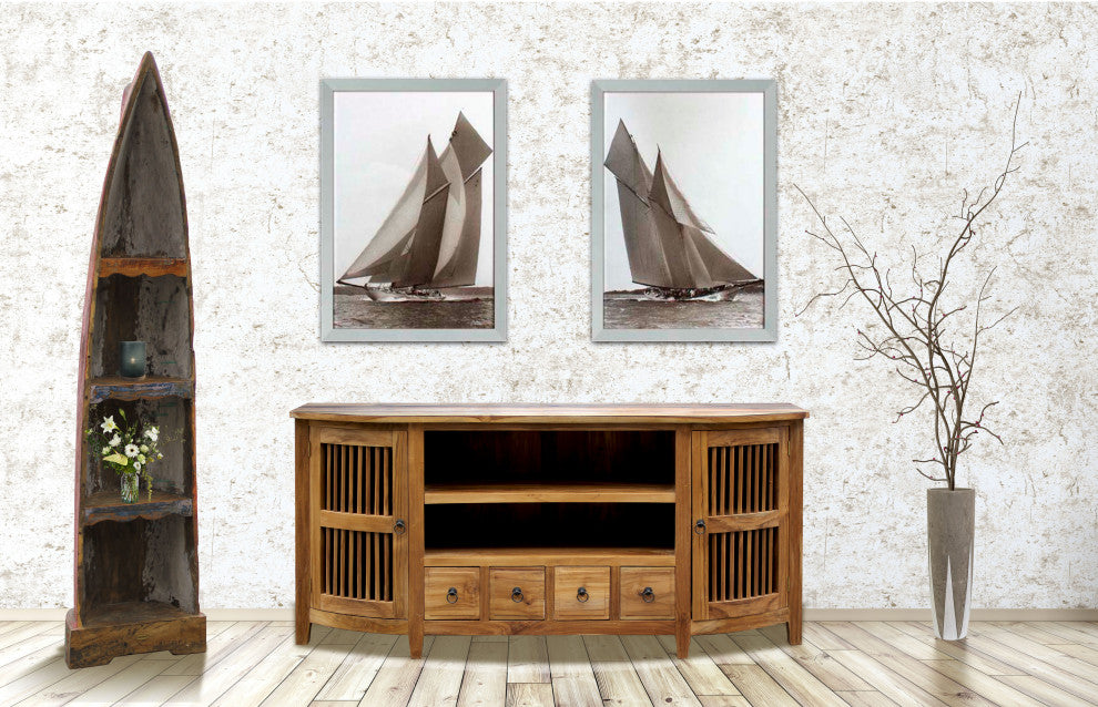 Waxed Teak Wood Belize Buffet / Entertainment Center