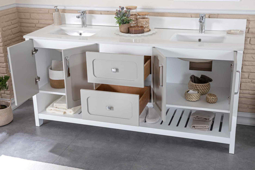 Florin Collection 72" Bathroom Vanity With Sink, Mirror, Countertop, Gray