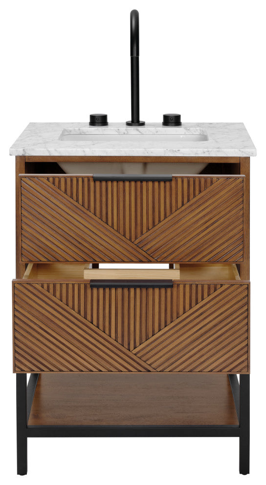 Diamond 24" Bath Vanity, Walnut/Matte Black, 24", Marble Top