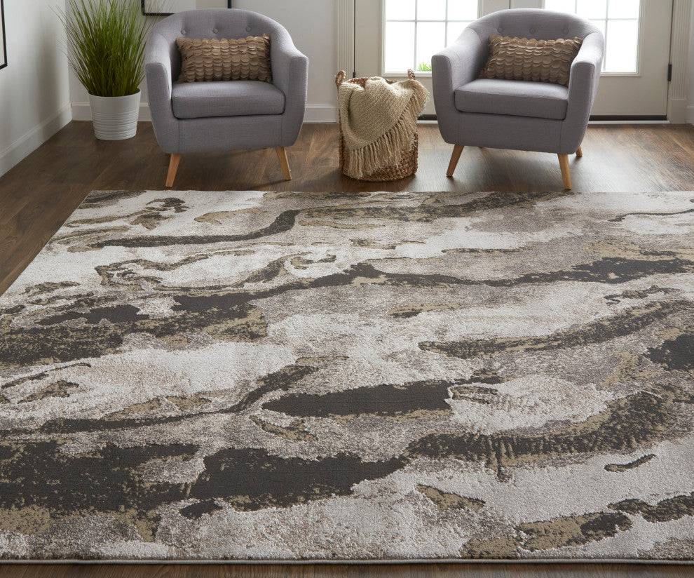 Weave & Wander Kayden Rug, Charcoal Gray/Beige, 1'-8" X 2'-10"