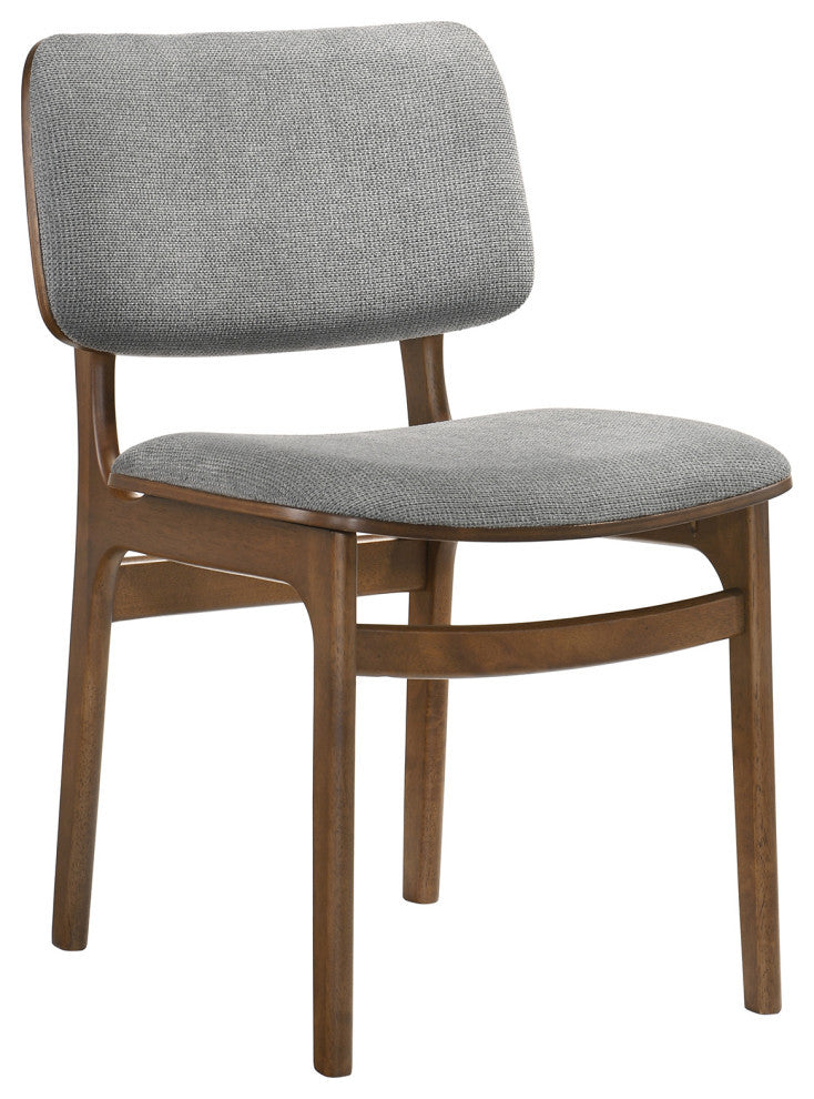 Lima Wood Dining Accent Chairs, Walnut Finish and Gray Fabric, Set of 2