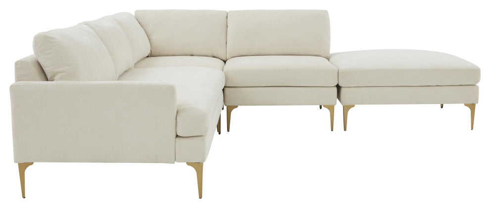 Serena Cream Velvet Large Right Arm Facing Chaise Sectional