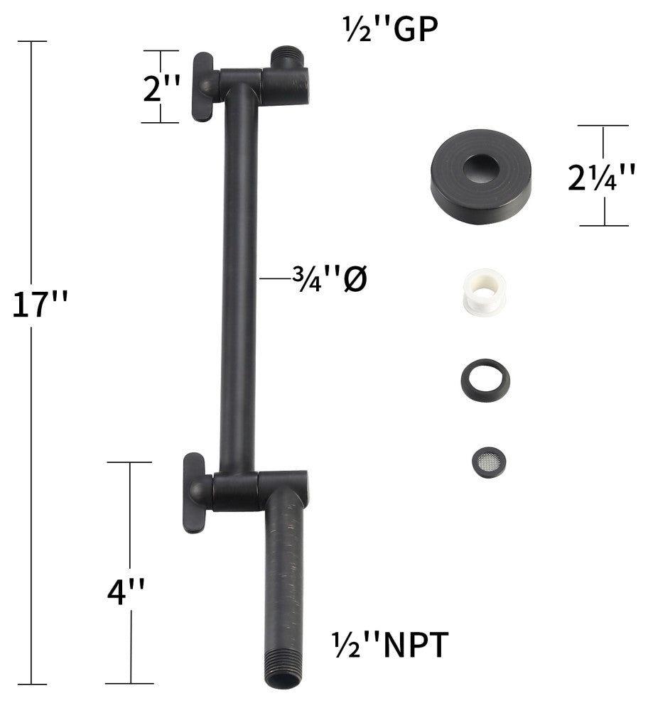 17" Adjustable Rain Shower Arm, Rubbed Bronze