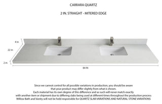 Aberdeen 84 Double Sink Bath Vanity in White 2" Carrara Quartz