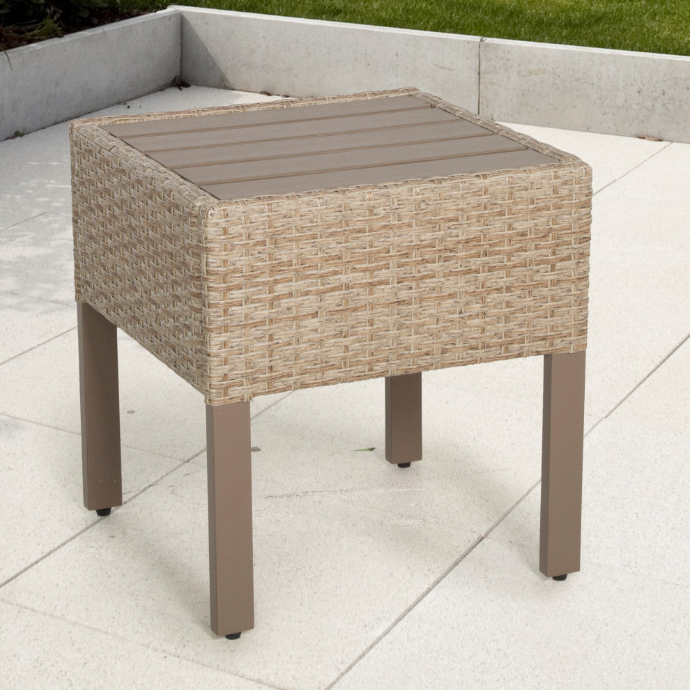 Maui Outdoor End Table, Natural Aged Wicker