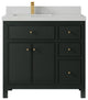 Sonoma 36 Left Offset Reeded  Bath Vanity in Dark Forest Green 2" Carrara Quartz
