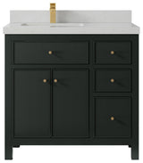 Sonoma 36 Left Offset Reeded  Bath Vanity in Dark Forest Green 2" Carrara Quartz