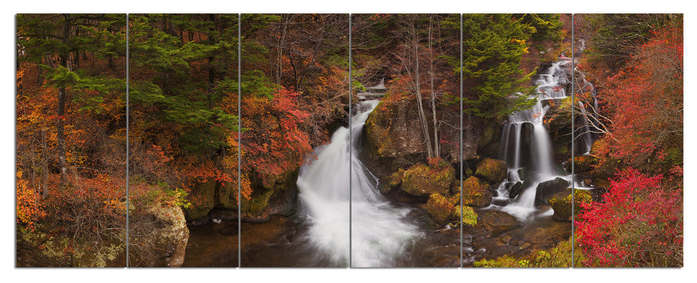 Ryuzu Falls near Nikko Japan, Landscape Canvas Art Print, 70"x28", 6 Panels