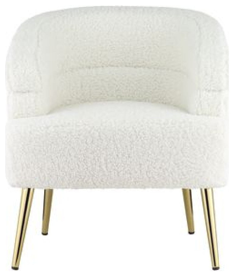 Benzara BM269066 Accent Chair With Textured Fabric and Curved Back, White & Gold