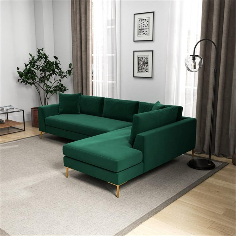 Mila Green Velvet Modern Living Room Corner Sectional Couch