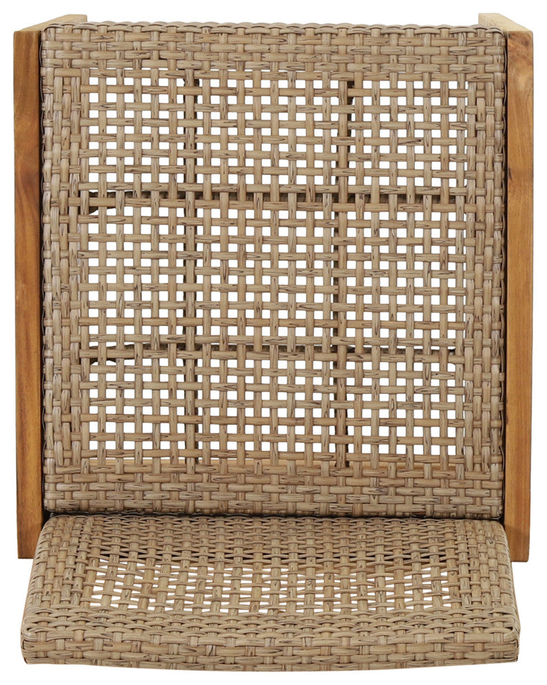 Resaca Outdoor Wicker Barstools, Set of 2, Light Multi-Brown and Teak