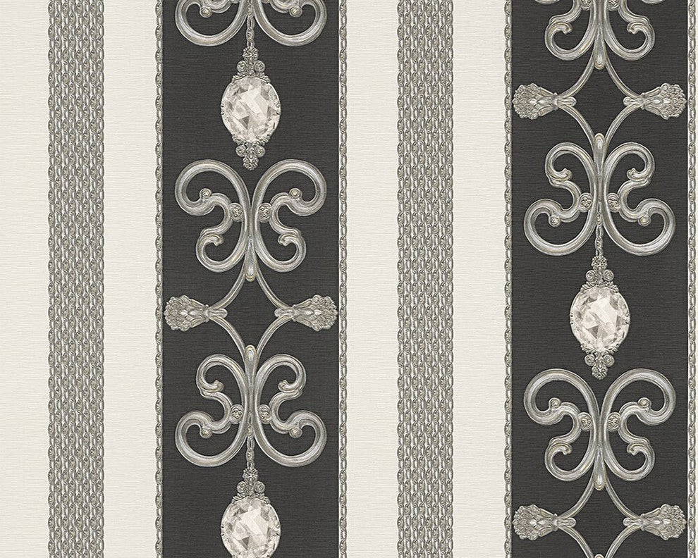 B&W 3, Black and White Look Metallic, Black Wallpaper Roll, Modern Wall Decor