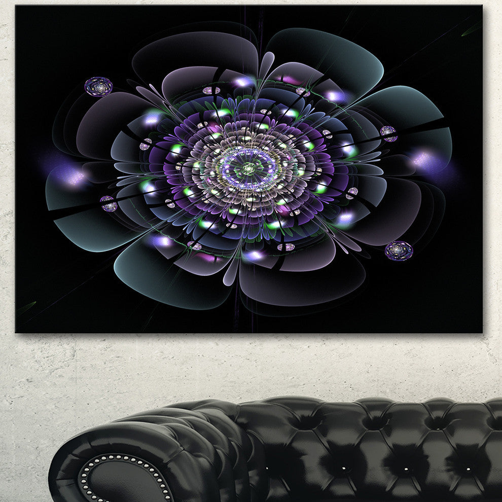 Blue and Black Fractal Flower, Floral Canvas Art Print, 40"x30"