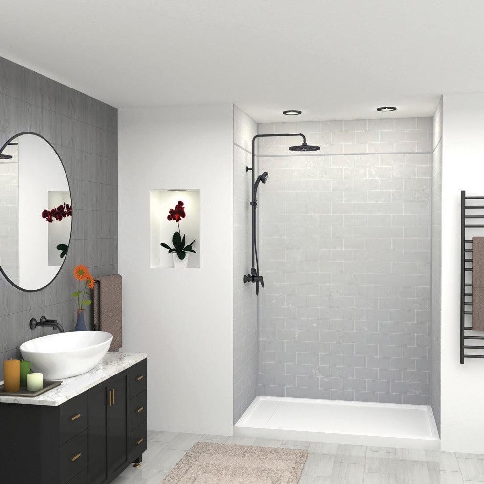 Transolid SaraMar 60"x36"x96" 6-Piece Shower Wall Kit with Extension, Lunar