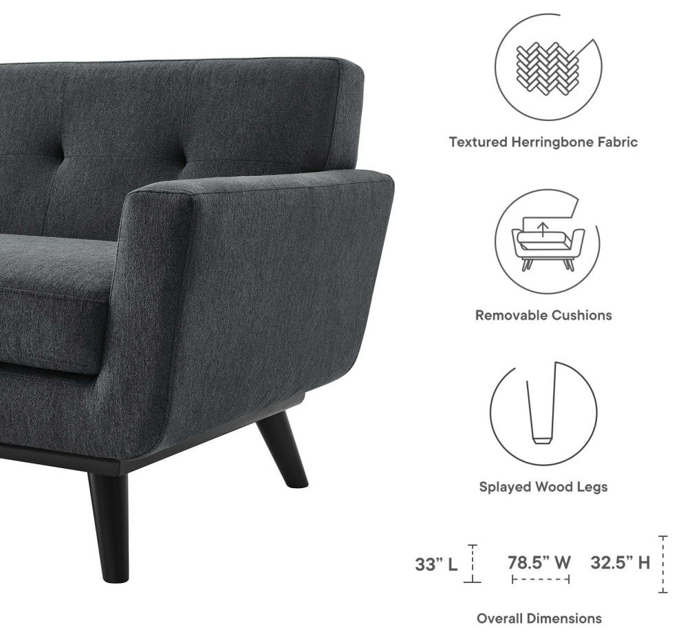 Engage Herringbone Fabric Loveseat, Charcoal