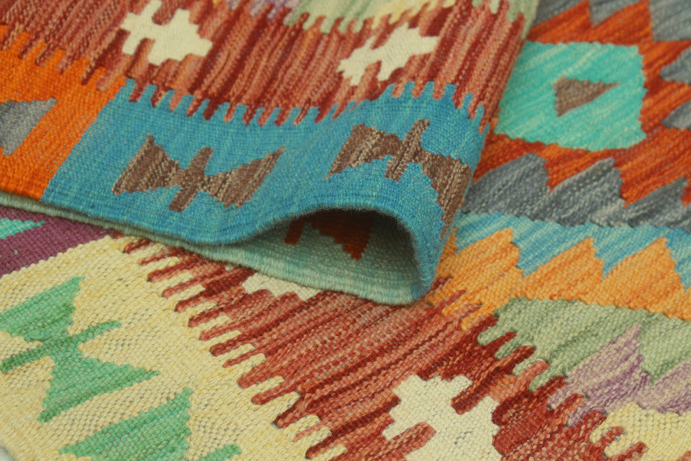 Sangat Flatweave Gulshan Orange/Blue Rug, 3'11 x 5'11