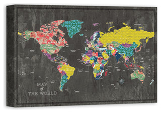 Colorful World Map Canvas Wall Art, 16"x24", Unframed