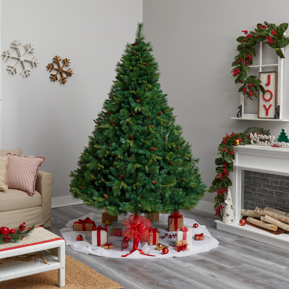 8' West Virginia Full Bodied Mixed Pine Faux Xmas Tree W/700 Lights & Pinecones