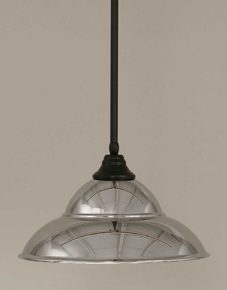 Stem Pendant In Matte Black, 16" Chrome Double Bubble Metal Shade Glass
