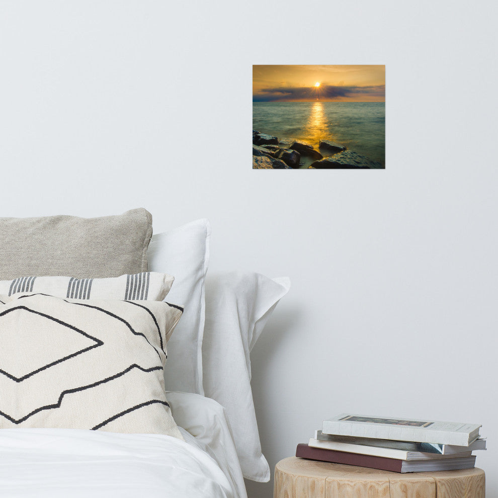 Sunset On Ocean, Sea, Beach Landscape Photo Unframed Wall Art Print, 11" X 14"