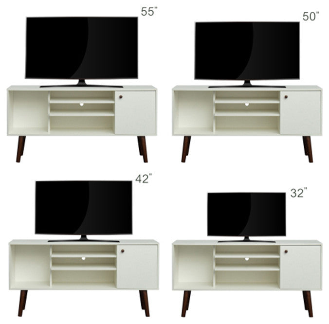55 inch modern TV stand Mid century TV console with open storage shelves