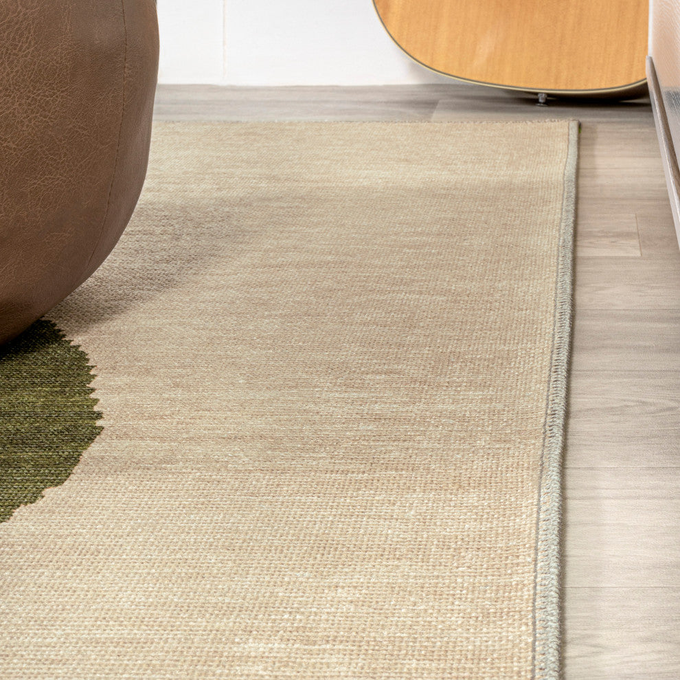 Cirkel Minimalist Geometric Dot Machine-Washable Area Rug, Cream/Olive, 9x12