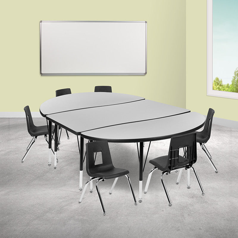 76" Oval Wave Activity Table Set with 12" Student Stack Chairs, Grey