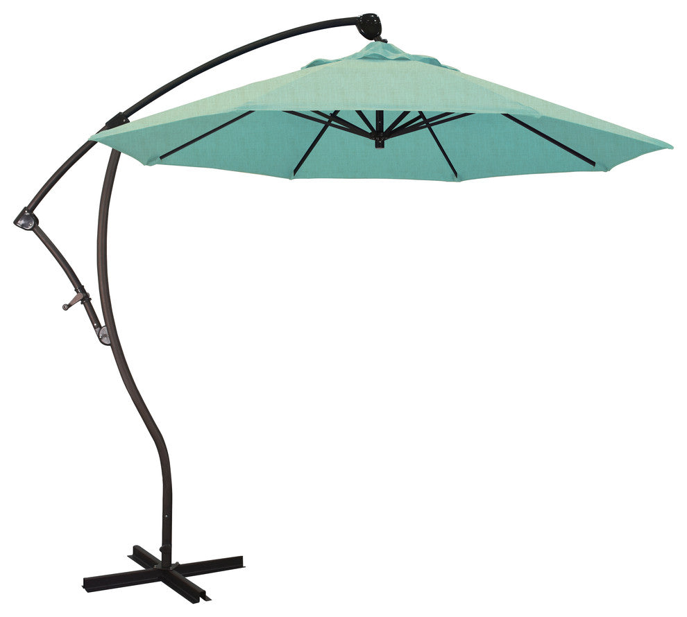 9' Bronze Cantilever Crank Lift 360-Rotation Aluminum Umbrella, Sunbrella, Spectrum Mist