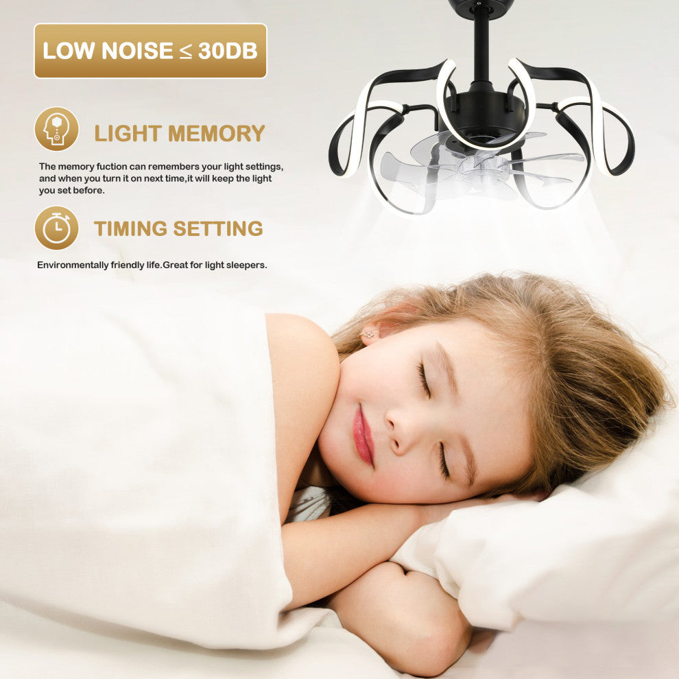20 In Low Profile Ceiling Fan Dimmable Flush Mount Ceiling Lighting with Remote, Black