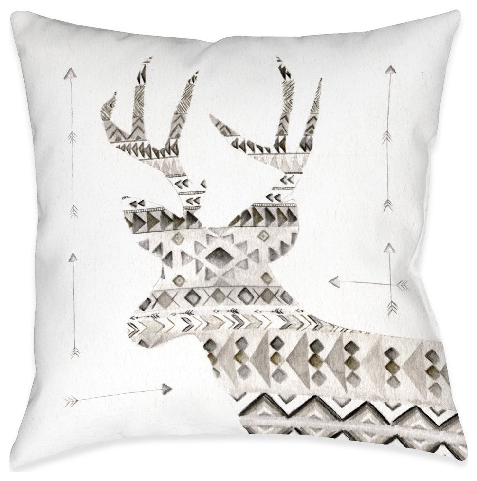 Winter Lodge Deer Outdoor Pillow, 18"x18"
