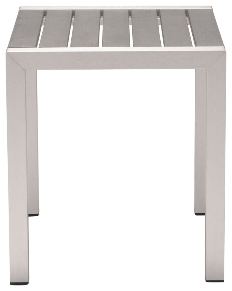 Lounge Coffee Side Table, Square, Aluminum, Metal, Silver, Outdoor Patio