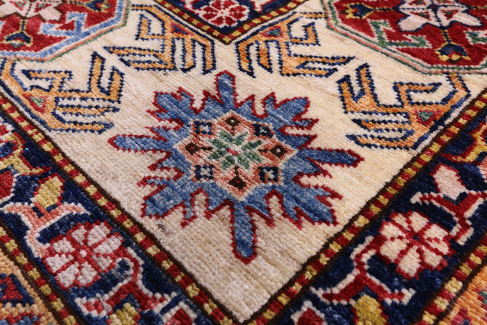 8' 10" X 12' 7" Super Kazak Geometric Handmade Wool Rug Q9523