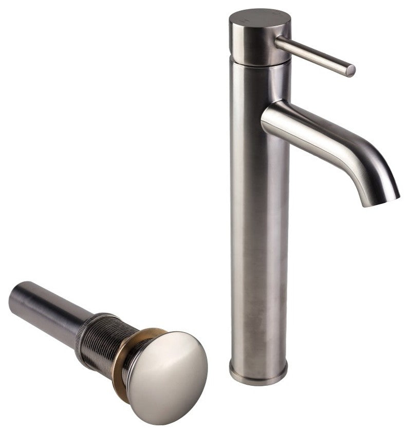 European Vessel Sink Faucet and Drain Set Brushed Nickel