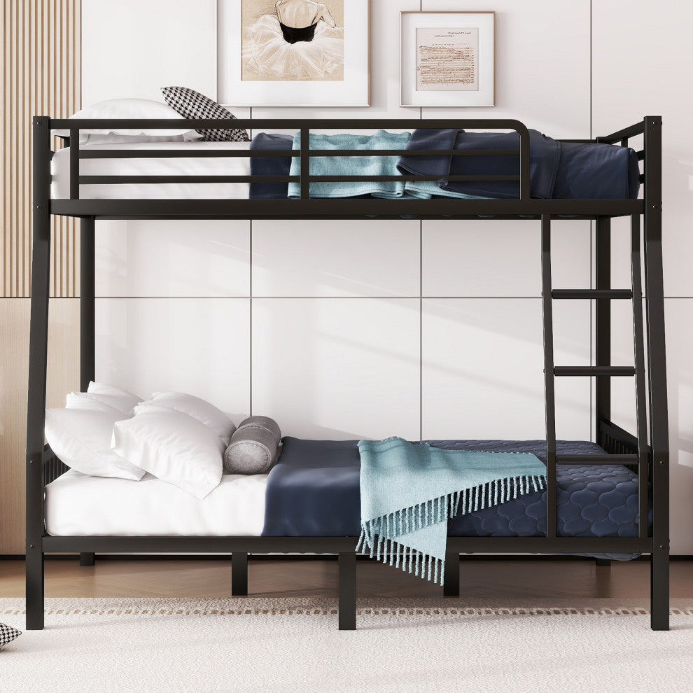 Gewnee Full XL Over Queen Metal Bunk Bed with Ladder and Slats Support