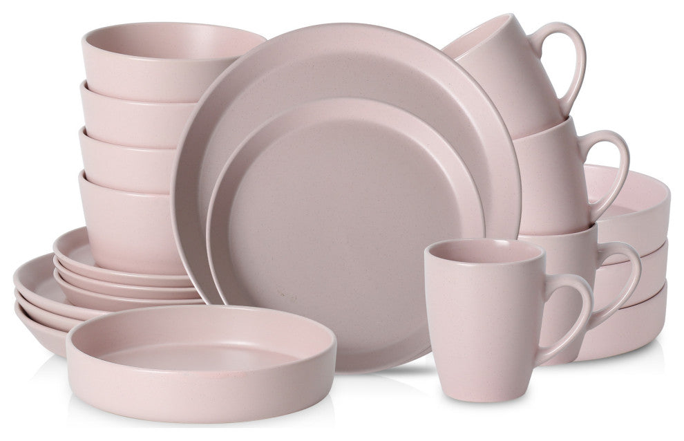 Stone Lain Albie Stoneware 20 Piece Dinnerware Set With Pasta Bowls, Pink