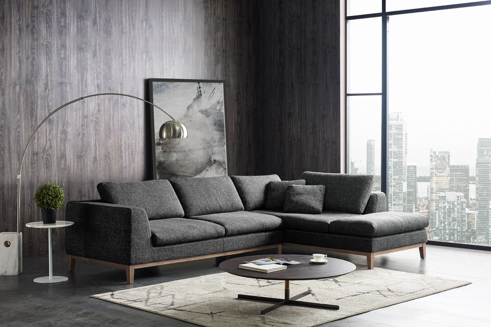Divani Casa Hickman Modern Dark Gray Fabric Sectional Sofa