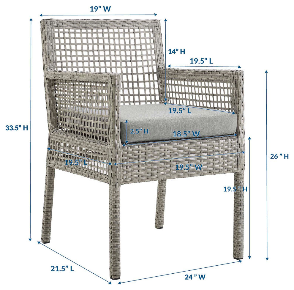 Gray Gray Aura Outdoor Patio Wicker Rattan Dining Armchair
