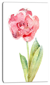 Single Pink Tulip on White Background, Flower Artwork on Canvas, 16"x32"