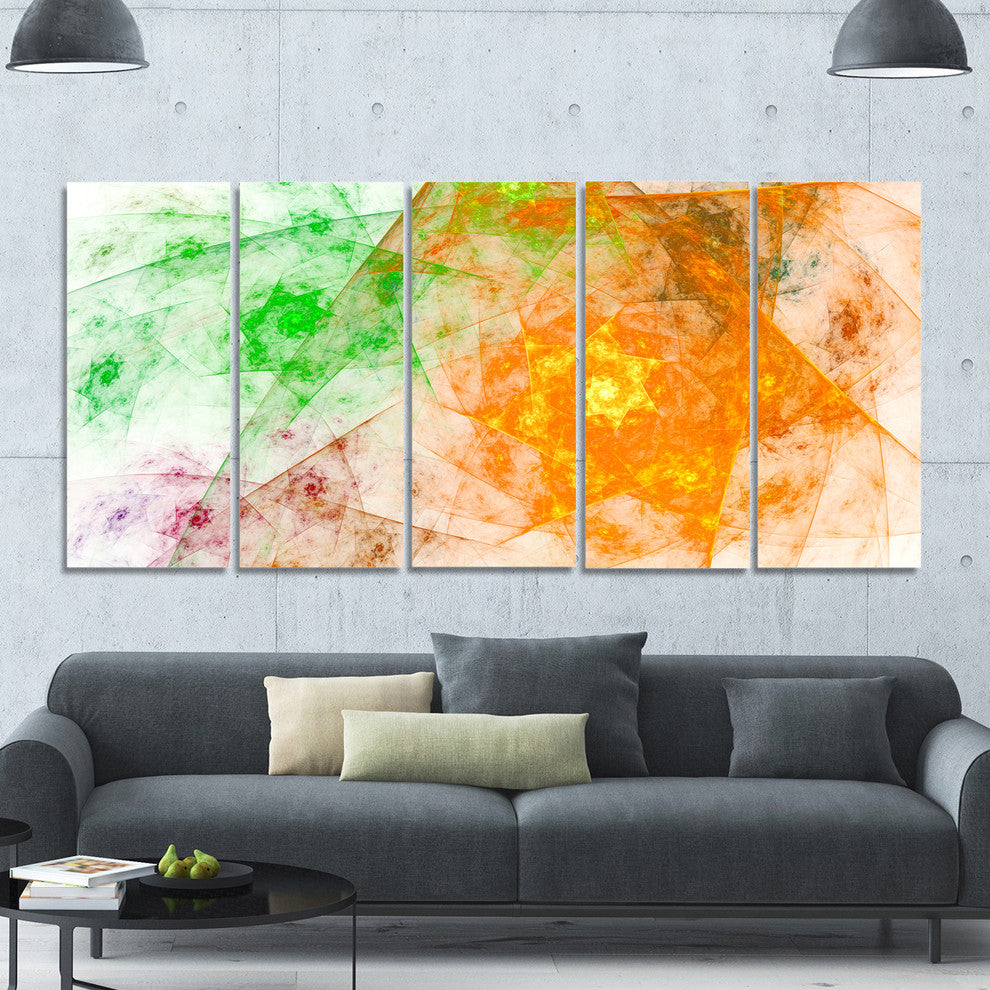 Green Yellow Rotating Polyhedron, Abstract Canvas Art Print, 60"x28", 5 Panels