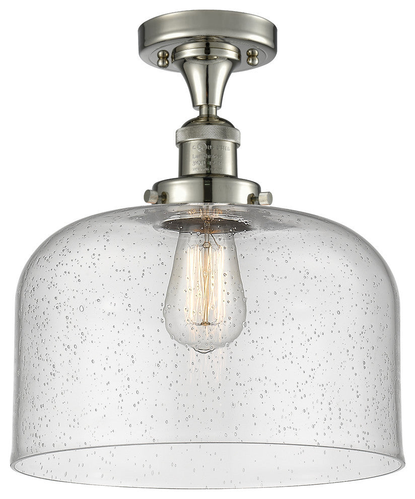 X-Large Bell 1-Light Semi-Flush Mount, Polished Nickel, Seedy
