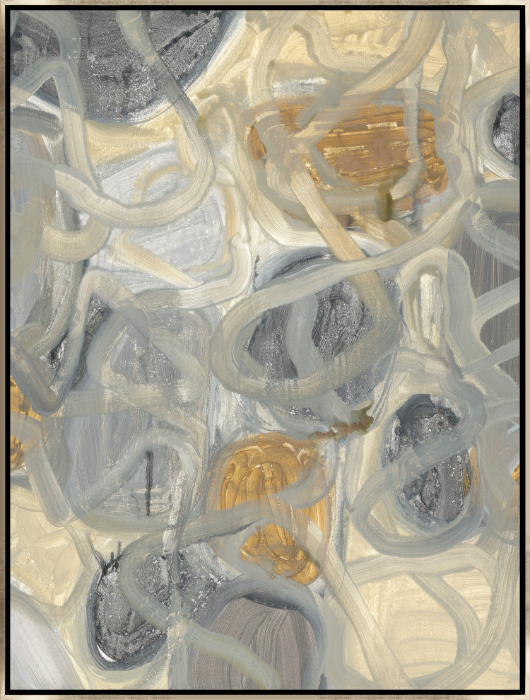 36x48 Stepping Stones II, Framed Artwork, Silver