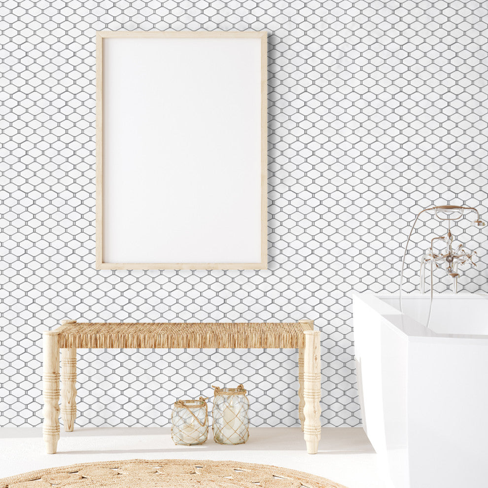 Badajoz 11.5x10.94, Honeycomb Glass Mosaic Tile, White, Box of 11