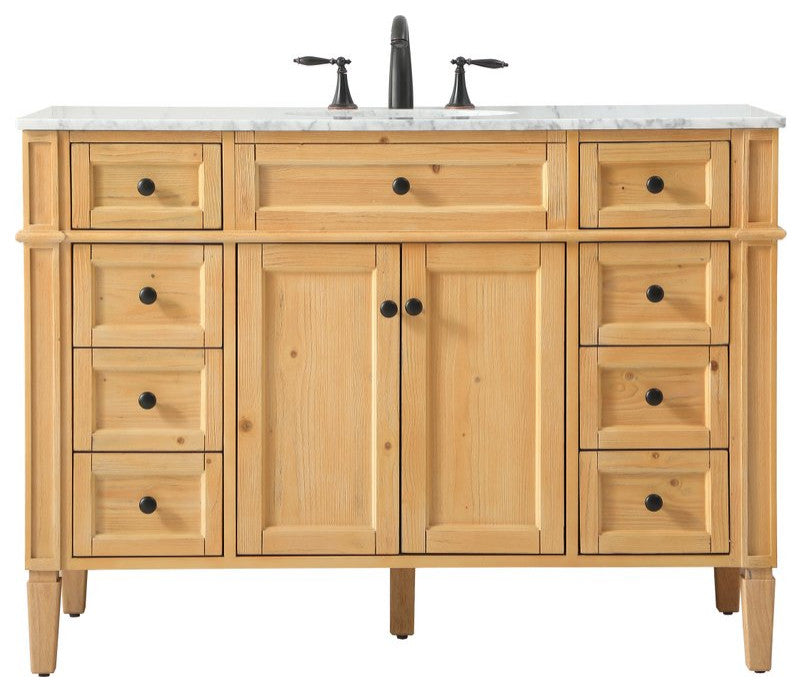 Home Living Vanity with Carrara White Marble Countertop, Natural Wood, 48", Single Sink