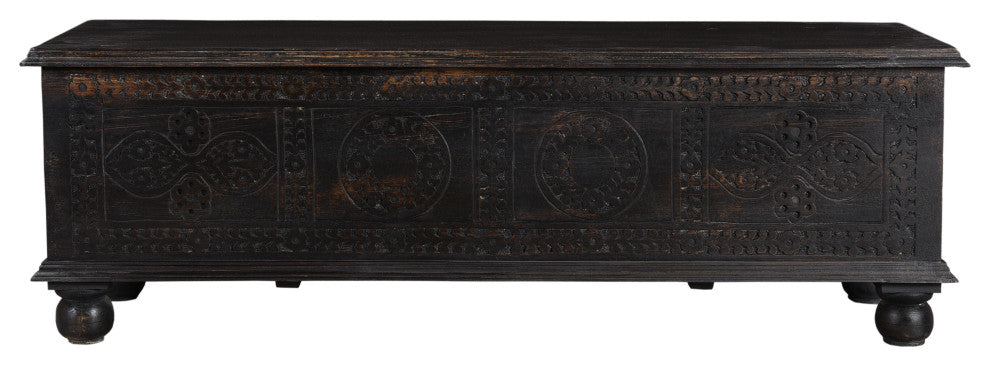 Brunswick Carved Box Ottoman, Black