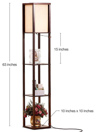 Brightech Maxwell - Modern LED Shelf Floor Lamp - Skinny End Table & Nightstand, Havanah Brown