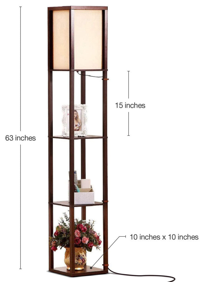 Brightech Maxwell - Modern LED Shelf Floor Lamp - Skinny End Table & Nightstand, Havanah Brown