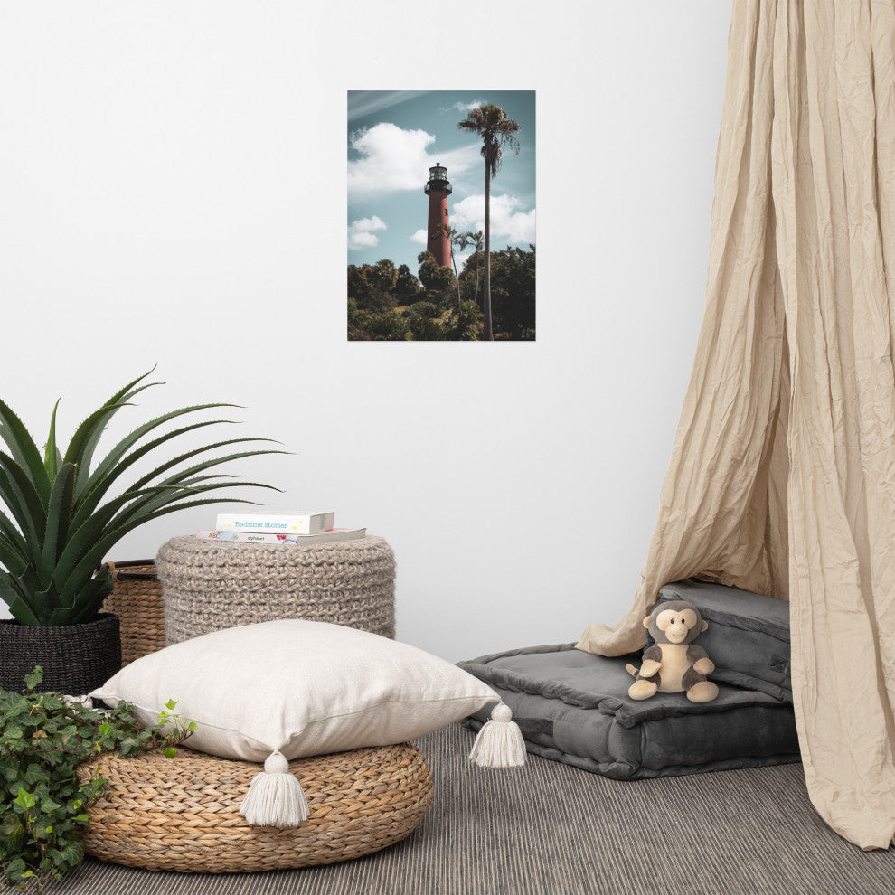Jupiter Lighthouse Colorized Coastal Landscape Photo Unframed Wall Art Print, 18" X 24"